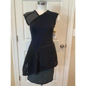 Yigal Azrouel Gray, Black & Navy Knit Sleeveless Peplum Dress, Size Small